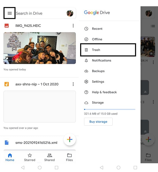 Dossier de la corbeille de Google Drive