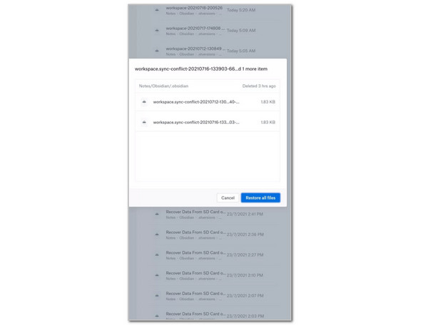 Tap Restore All Files Button