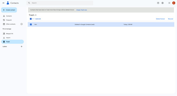 ecover Deleted Contacts through Google Contacts Trash
