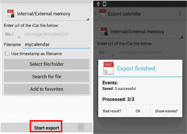 ical export samsung calendar