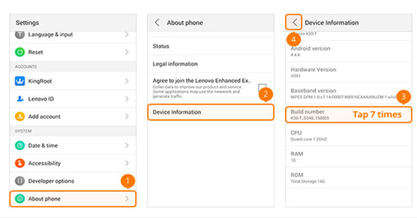 Aktivér USB-debugging på Lenovo