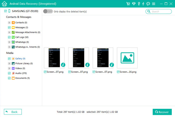 Choose Recover Selection