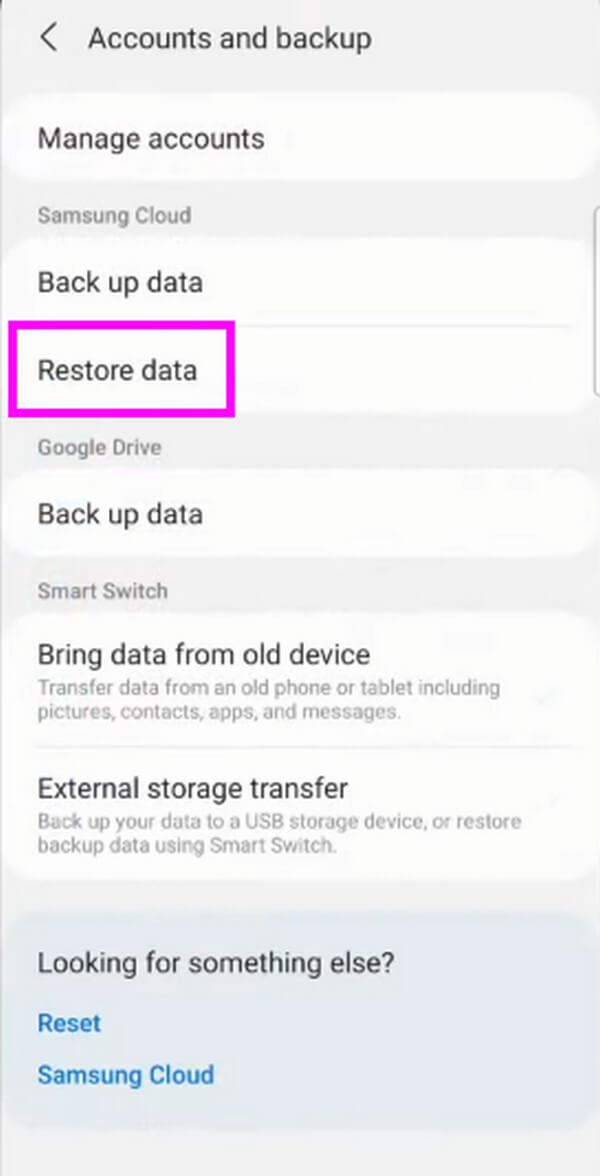 tap Restore data and choose your device backup