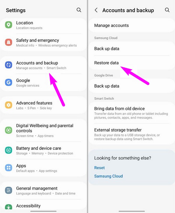 recuperare i messaggi tramite il backup cloud Samsung