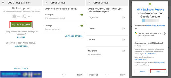 click Allow to let the backup account store your messages