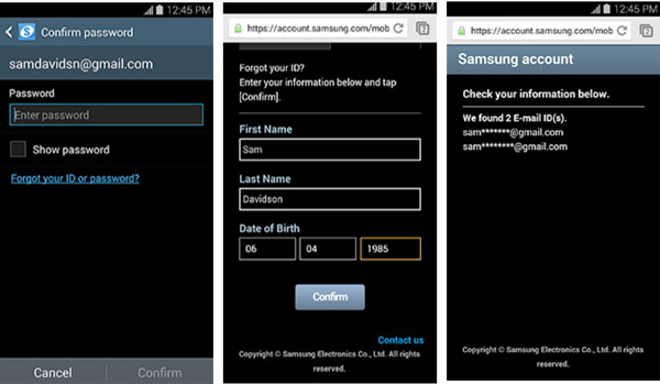 recover samsung account with info
