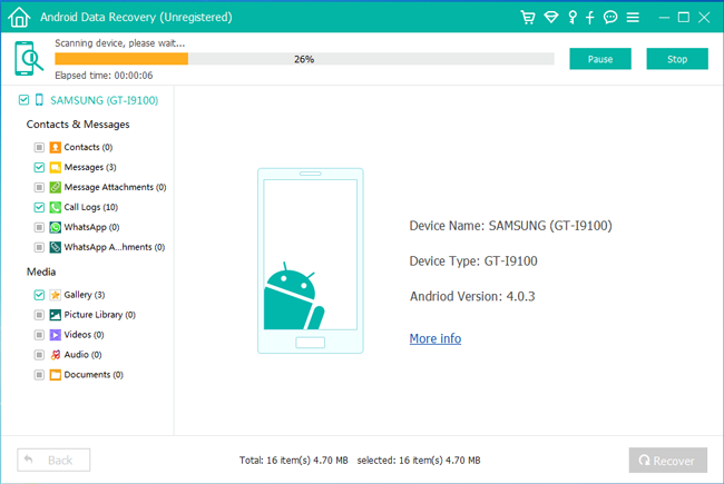 scansiona i dati di Android
