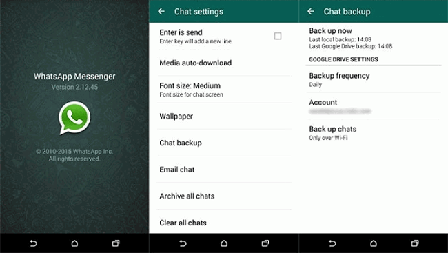 backup android whatsapp till google-enhet