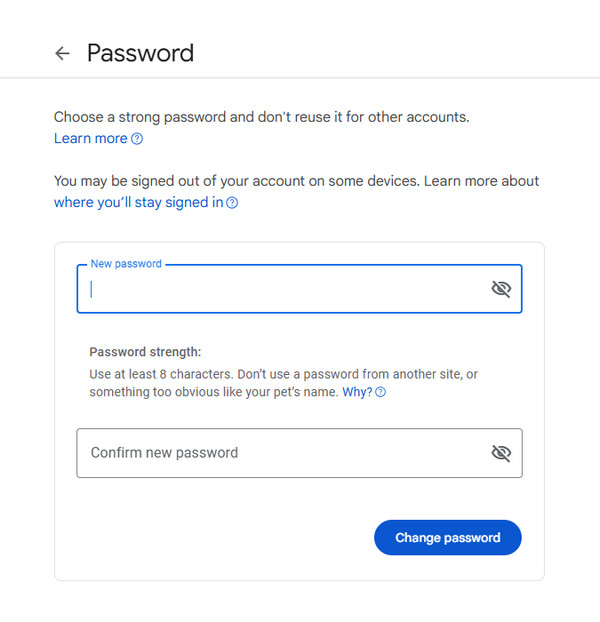 change password on a browser