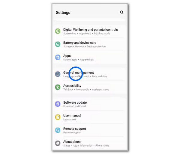 Tap General Management Button