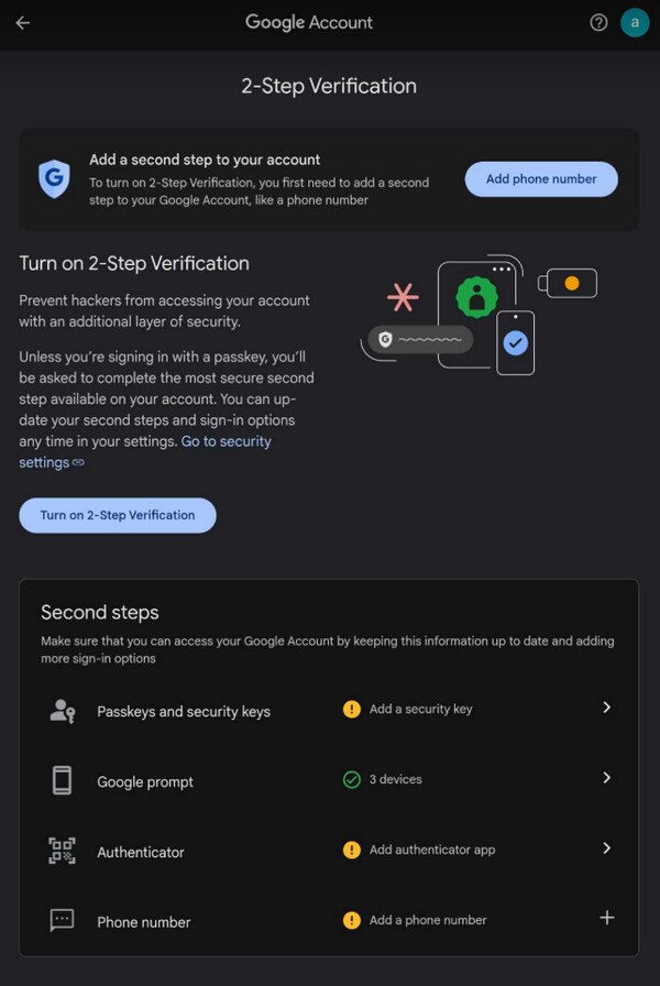 turn on 2 step verification