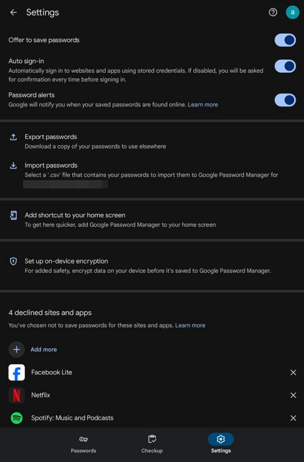 disable google password manager