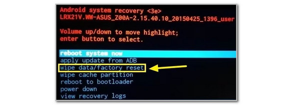 choose wipe data or factory reset button