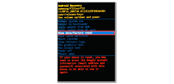 choose wipe data or factory reset