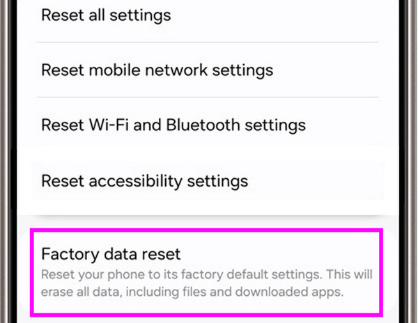 reset android through settings app
