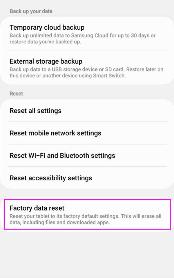 reset samsung phone on settings
