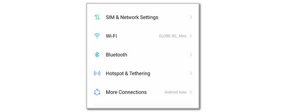 tap sim and network settings