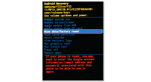 choose wipe data factory reset