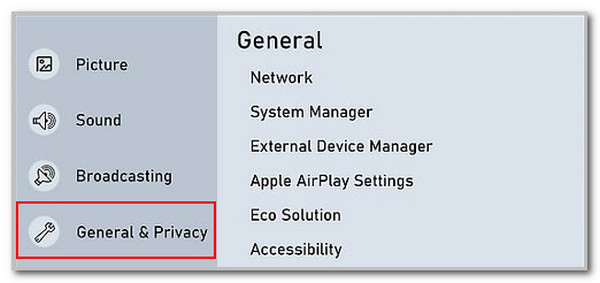 choose general and privacy button