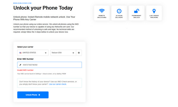 Unlock Verizon Sim VIA an Online Service