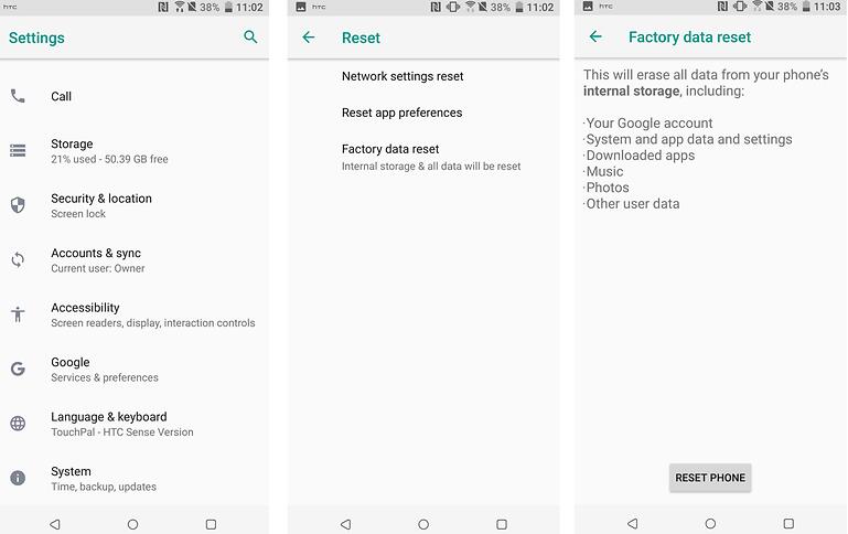 factory reset android settings