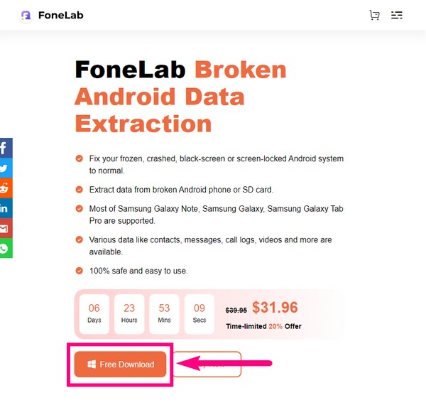 Посетите веб-сайт FoneLab Broken Android Data Extraction.