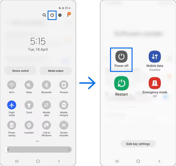 Turn Off Android Phone through the Quick Settings Panel