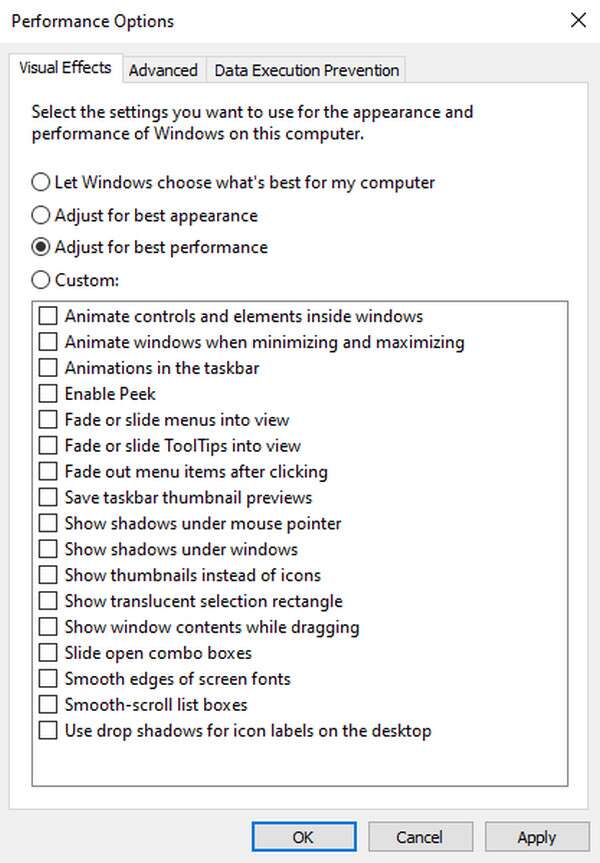 Turn Off Visual Effects For Best Performance