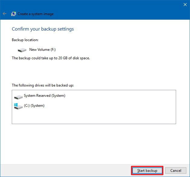 click start backup option