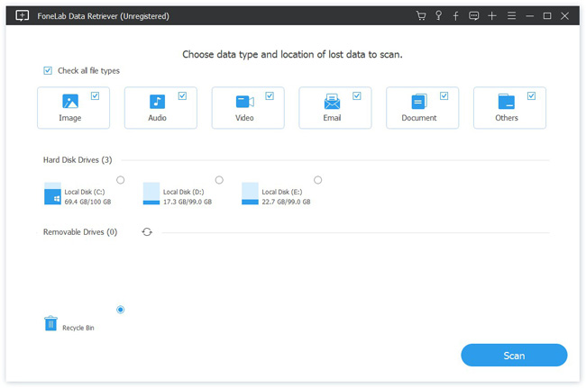 menu principale di data retriever