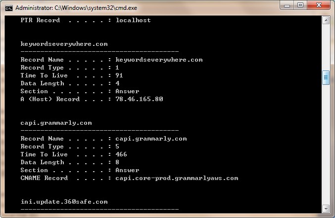 dns кеш cmd displaydns результат