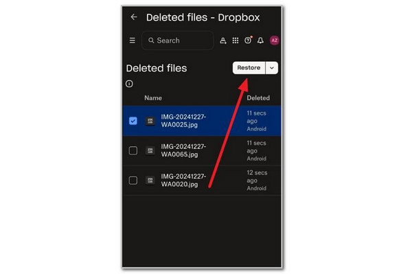 Tap Restore Button