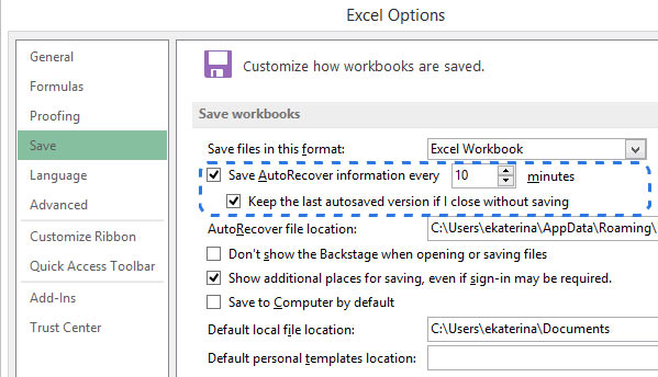 aktiver mulighed for autosave
