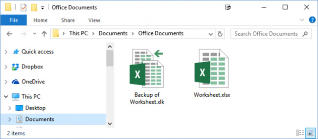 Excel-sikkerhetskopieringsfilen