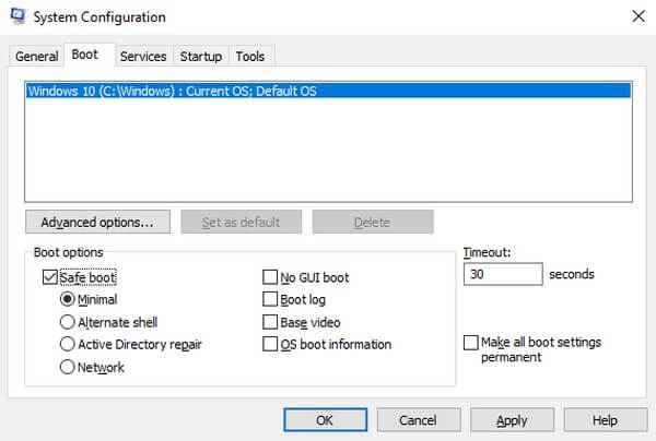 Tick the Safe Boot checkbox