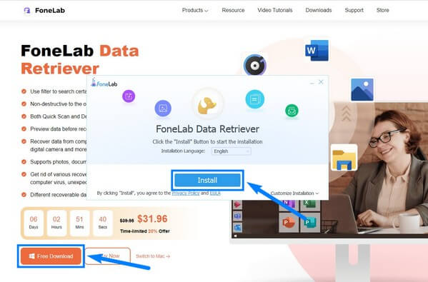 Acesse o site oficial do FoneLab Data Retriever