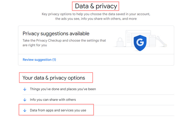 Seleziona la sezione Dati e privacy