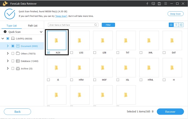 click the XLSX folder