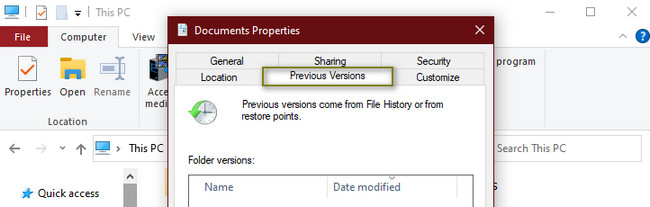 Locate the Restore Previous Version button