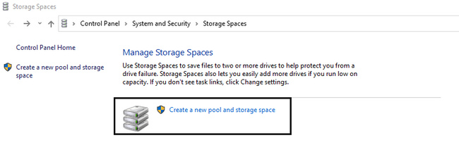 Нажмите «Выбрать создание нового пула и дискового пространства».