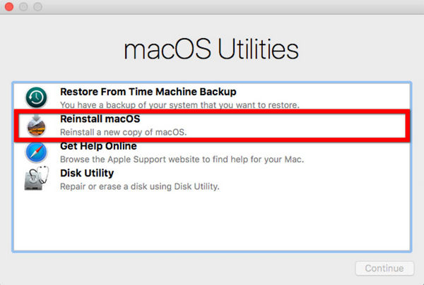 velg Installer macOS på nytt