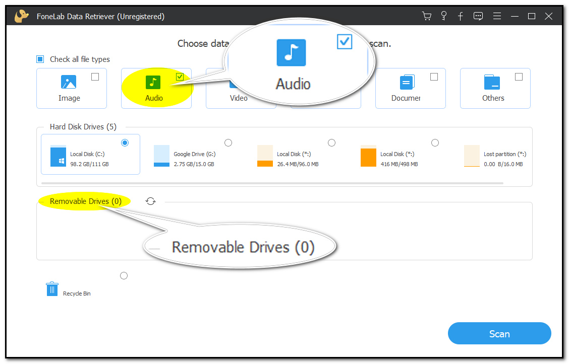 Cliquez sur le bouton Audio