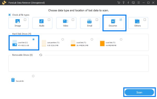 Hauptschnittstelle des FoneLab Data Retriever