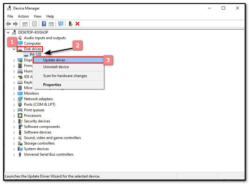 right-click the Update Driver button