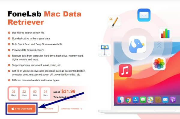 Περιηγηθείτε στον επίσημο ιστότοπο του FoneLab Mac Data Retriever