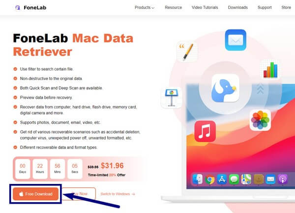 FoneLab Mac Data Retriever'ın resmi web sitesine erişin