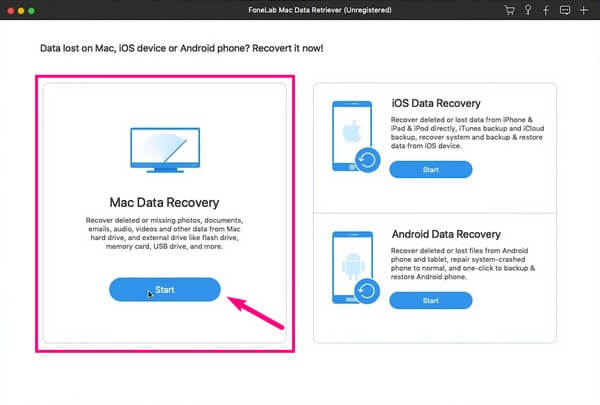 clique na guia Iniciar no Mac Data Recovery