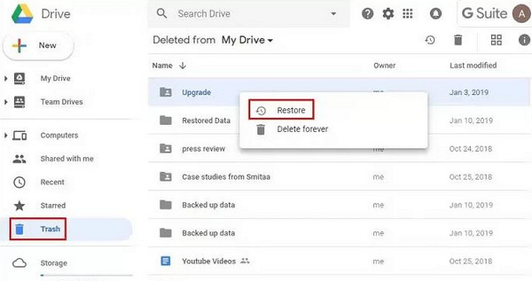 Click Restore Button