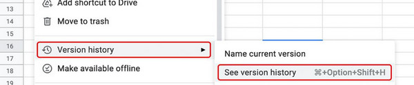 Select Version History Button