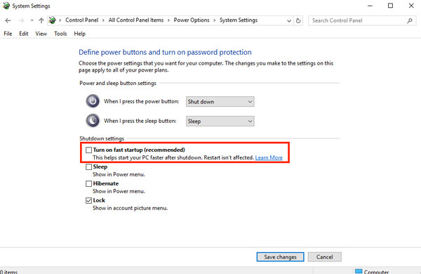 Disable Fast Startup